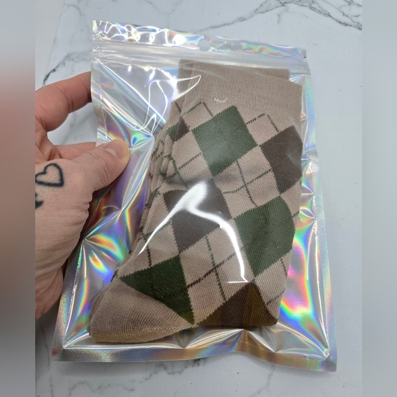 Corpcore | Argyle tan brown maximalist print preppy tube socks - Picture 7 of 7